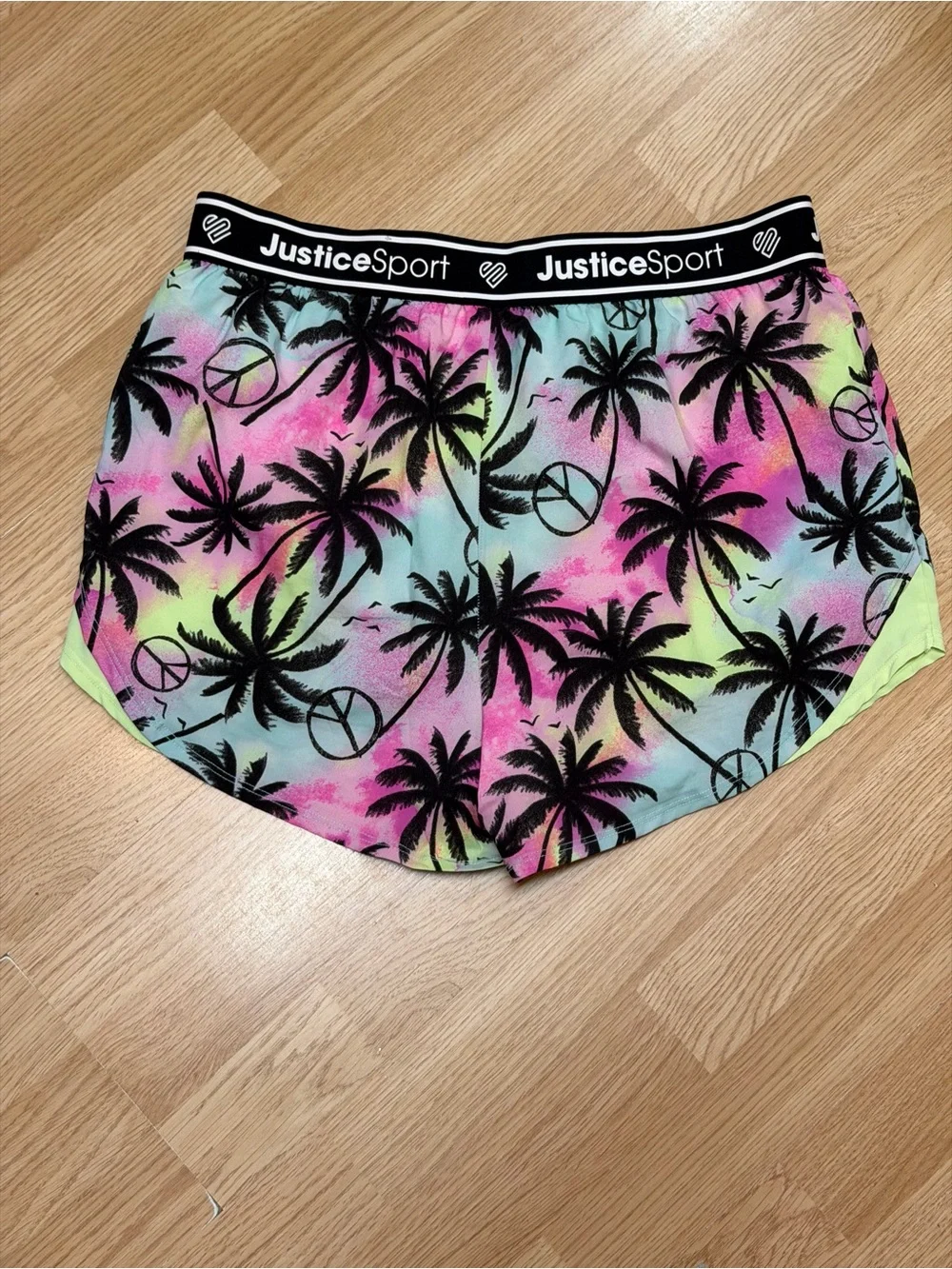 Justice Sport Girls Palm Tree Peace Sign Running Shorts XL Plus 16P/18P